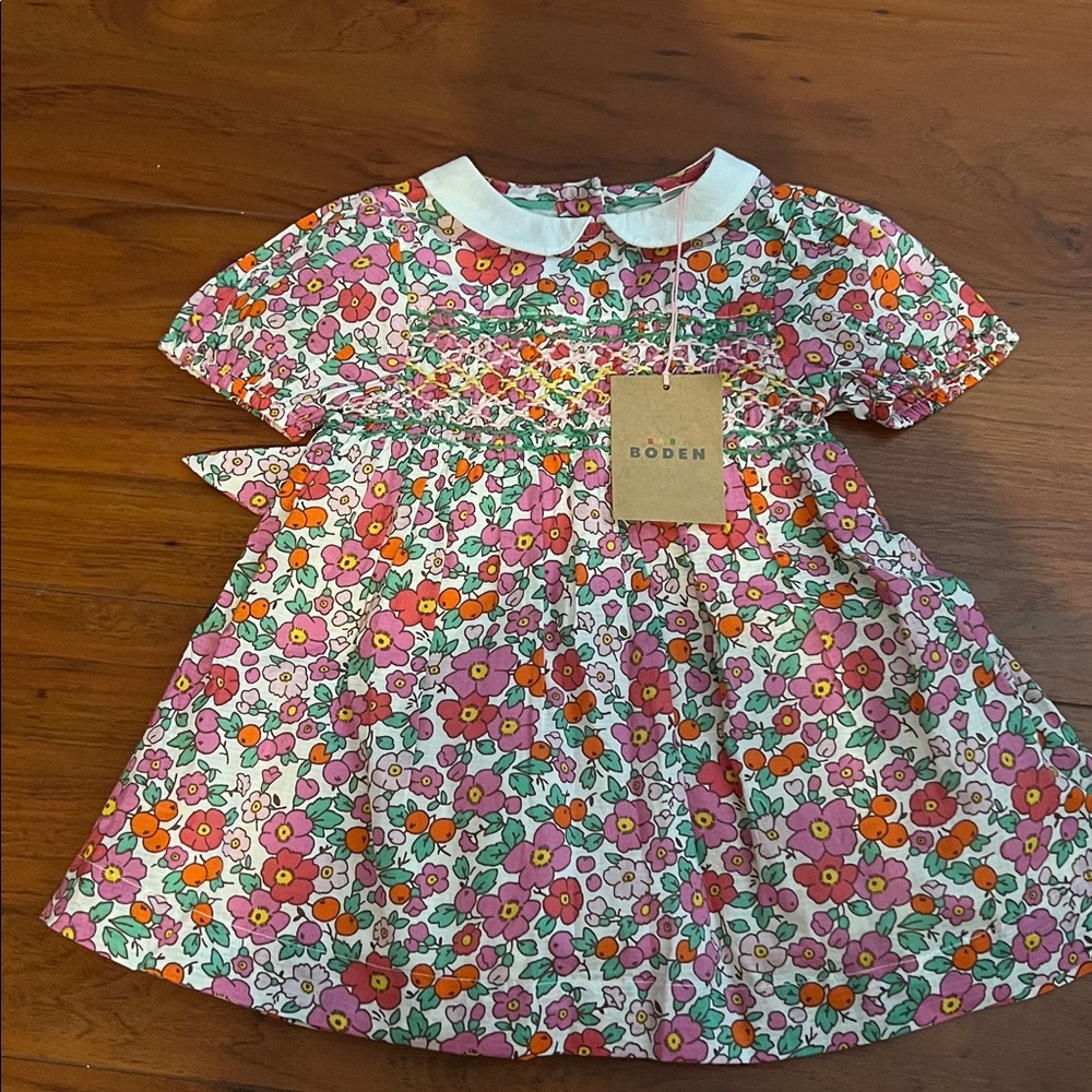 Baby Boden Pink and Orange Floral Baby Dress